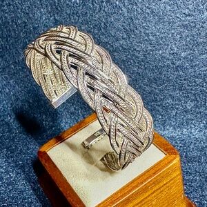 Celtic Knot Woven Braided Flexible 925 Silver Bracelet 6.75” #66